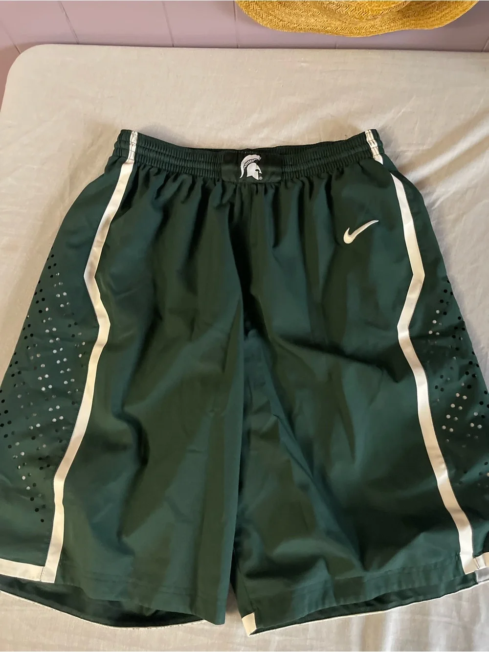 Nike Dark Green Men’s Athletic Shorts with White Trim